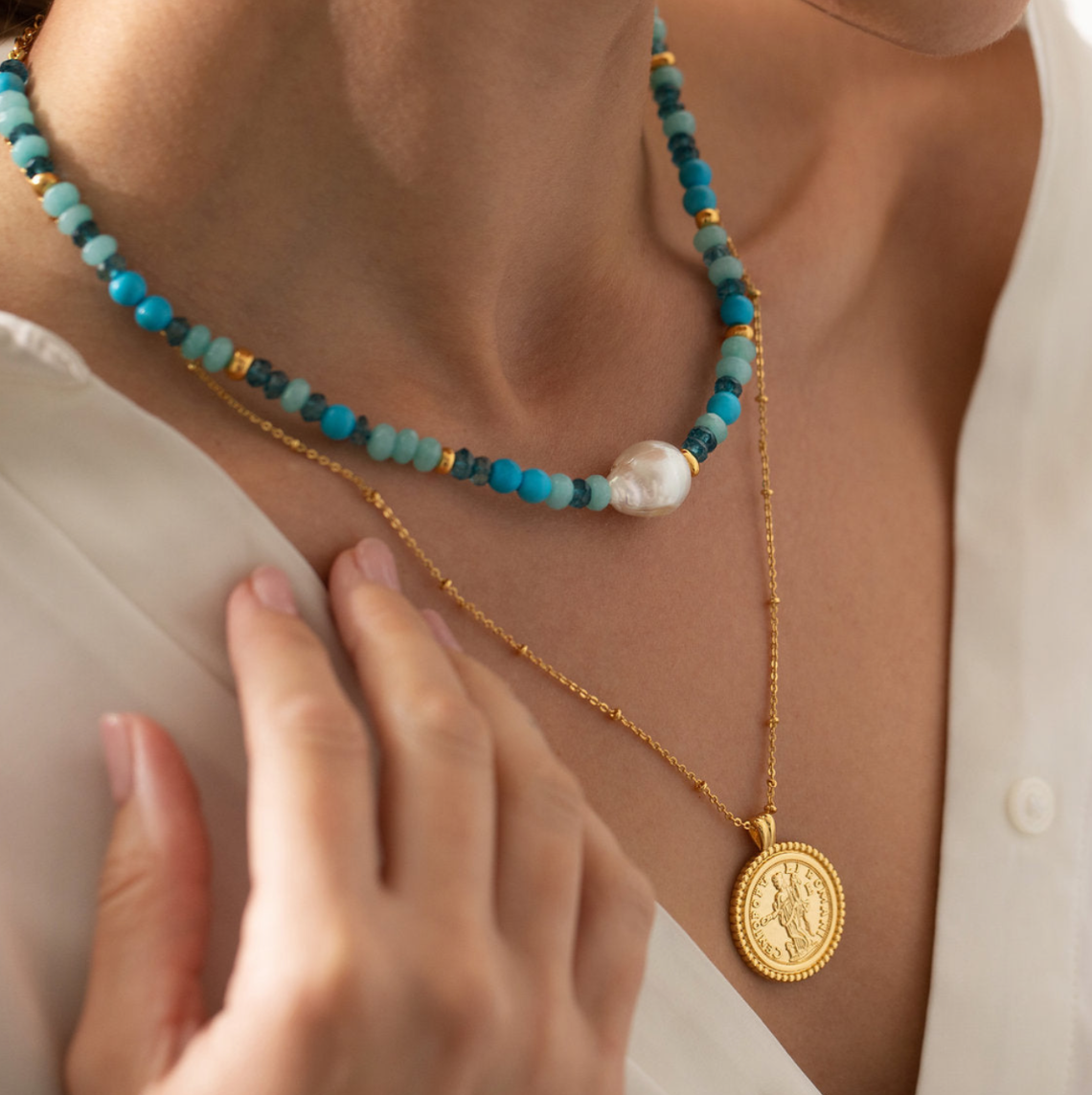 Baroque Pearl & Precious Stone Necklace